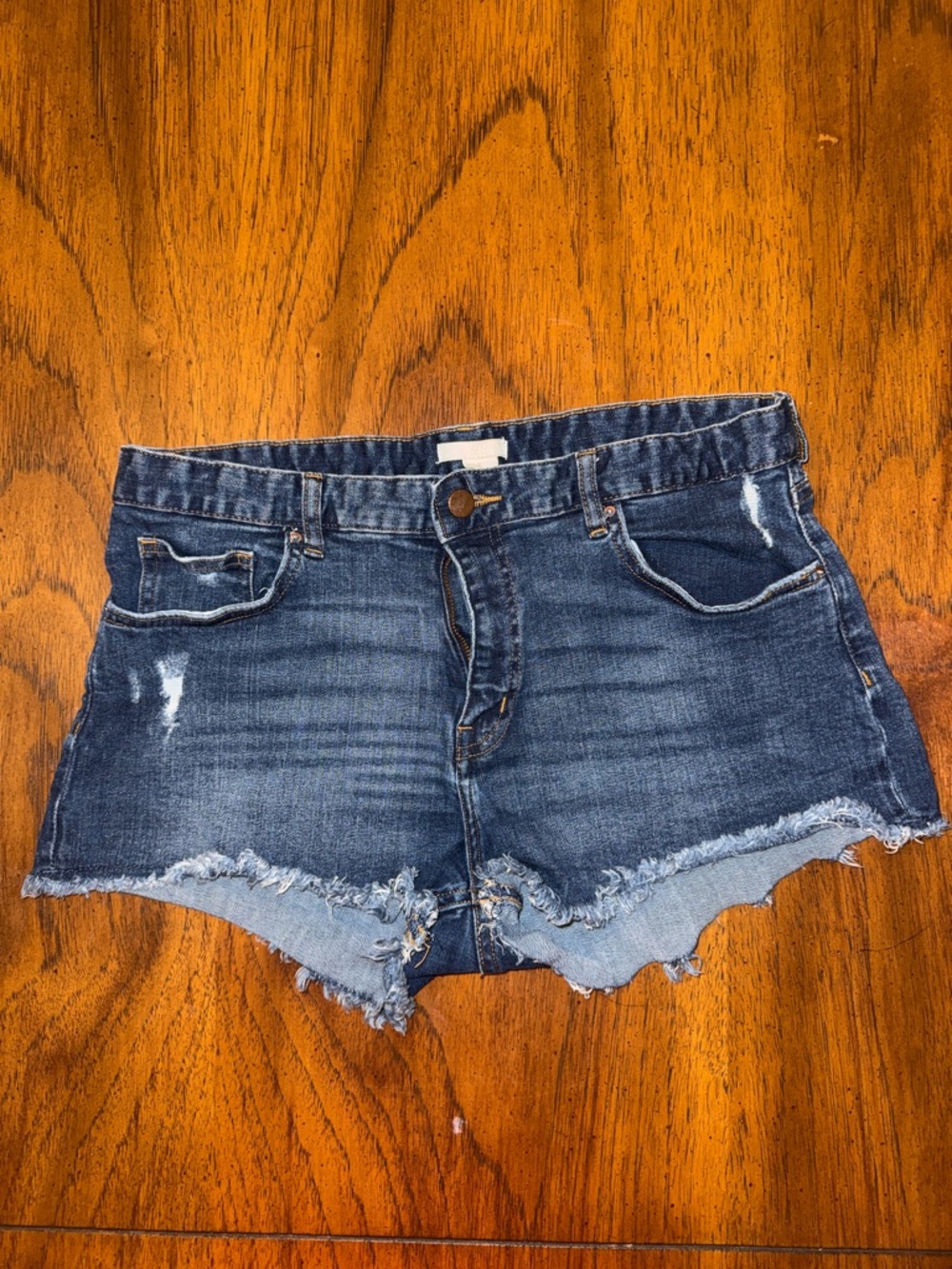 H&M Dark Blue Distressed Denim Cutoff Shorts